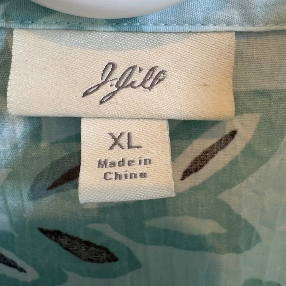 J Jill Women's Size XL Floral Crinkle Button Down Shirt Blue Green Long Sleeve - Picture 8 of 8